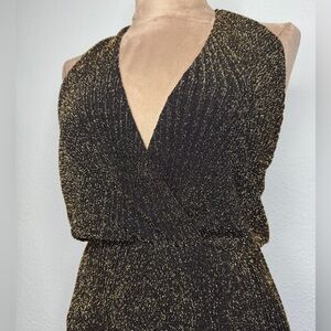 Nasty Gal Black and Gold Halter Dress, Size Medium